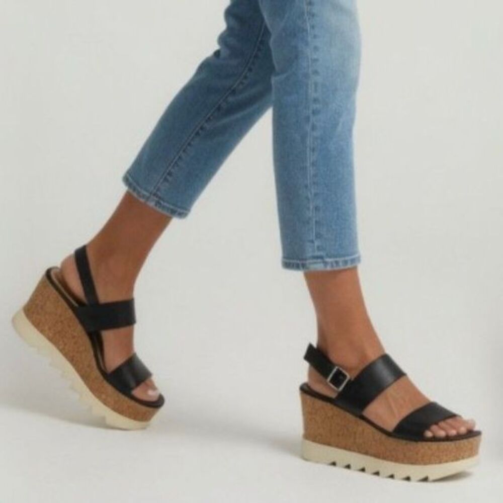 Union Bay Black Platform Cork Wedge Sandals Size 7